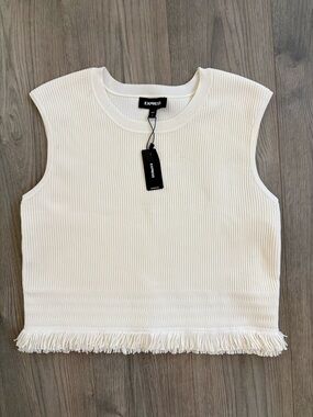 NWT Express Fringe Trim Textured Knit Sleeveless‎ Sweater Tank Medium Stretch